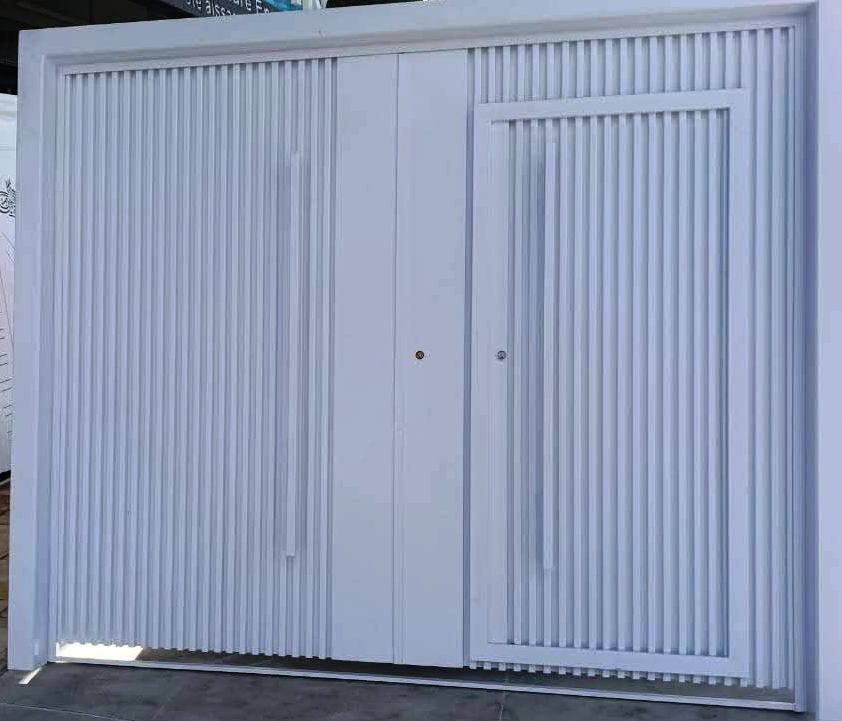 Double swing garage door open showing both panels